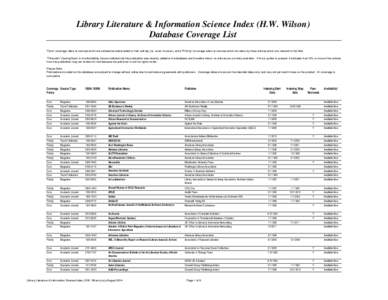 Library Literature & Information Science Index (H.W. Wilson) Database Coverage List 