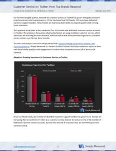 Customer Service on Twitter: How Top Brands Respond A Study of the Interbrand Top 100 Brands on Twitter Released June[removed]For the third straight quarter, demand for customer service on Twitter has grown alongside incre