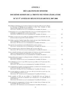 ANNEXE J DÉCLARATIONS DE MINISTRE DEUXIÈME SESSION DE LA TRENTE-NEUVIÈME LÉGISLATURE 56e ET 57e ANNÉES DU RÈGNE D’ELIZABETH II, [removed]Blue Bombers de Winnipeg qui ont accédé à la finale de la Coupe Grey 2