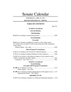 Senate Calendar WEDNESDAY, APRIL 29, 2015 SENATE CONVENES AT: 1:00 P.M. TABLE OF CONTENTS Page No.