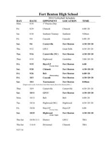 Fort Benton High School DAY DATE[removed]Volleyball Schedule