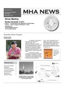 Volume 8, No. 4 Mecklenburg Historical Association November, 2011  Dinner Meeting