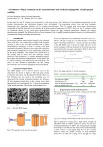 The influence of heat treatment on the microstructure and mechanical properties of cold sprayed coatings Bo Sun, Renzhong Huang, Hirotaka Fukanuma Plasma Giken Co., Ltd., Saitama[removed], Japan In this paper Cu and Ti c