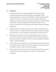 Radon Chamber Accreditation Policy    1.0  Document: Chamber Accreditation