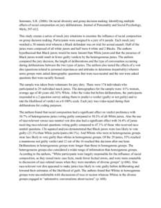 A summary of the following article:  Sommers, S.R[removed]On racial diversity and group decision making: Identifying multiple effects of racial composition on jury deliberations. Journal of Personality and Social Psycho