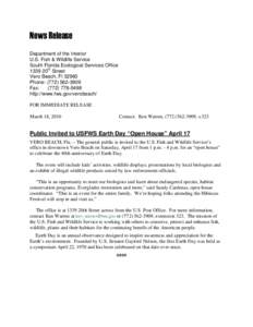 News Release Department of the Interior U.S. Fish & Wildlife Service South Florida Ecological Services Office 1339 20th Street Vero Beach, Fl 32960