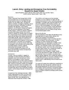 Launch, Entry, Landing and Emergency Crew Survivability Beyond the Space Shuttle Garret Fitzpatrick, Dustin Gohmert, Brian Daniel, Mark Dub, and Rick Ybarra