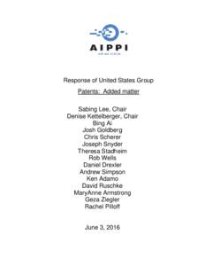 Response of United States Group Patents: Added matter Sabing Lee, Chair Denise Kettelberger, Chair Bing Ai Josh Goldberg