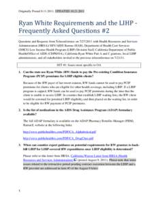 Ryan White Requirements and the LIHP - Frequently Asked Questions #1