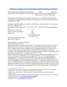 Southern Campaign American Revolution Pension Statements & Rosters Pension application of Edmund Newman W9214 Mary HQ12VA 1 Transcribed by James Hamlett, Alex Narey, Seth Rommel, Matt Newman, Michael Bowman[removed]rev