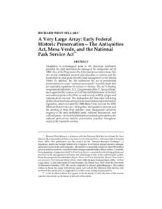 RICHARD WEST SELLARS*  A Very Large Array: Early Federal Historic Preservation—The Antiquities Act, Mesa Verde, and the National Park Service Act**