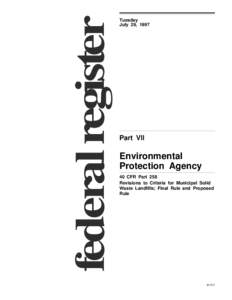 Earth / Landfill / Title 40 of the Code of Federal Regulations / Landfill gas / Environmental justice / Regulatory Flexibility Act / Solid waste policy in the United States / Resource Conservation and Recovery Act / Environment / United States Environmental Protection Agency / Waste management