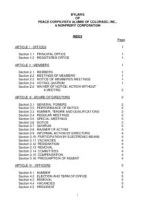 BYLAWS OF PEACE CORPS/VISTA ALUMNI OF COLORADO, INC., A NONPROFIT CORPORATION  INDEX