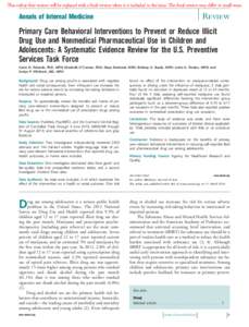 Primary Care Behavioral Interventions to Prevent or Reduce Illicit Drug Use and Nonmedical Pharmaceutical Use in Children and Adolescents: A Systematic Evidence Review for the USPSTF