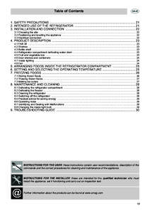 Table of Contents 1. SAFETY PRECAUTIONS ...................................................................................................... 21 2. INTENDED USE OF THE REFRIGERATOR ......................................