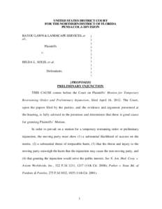 UNITED STATES DISTRICT COURT FOR THE NORTHERN DISTRICT OF FLORIDA PENSACOLA DIVISION BAYOU LAWN & LANDSCAPE SERVICES, et al., Plaintiffs