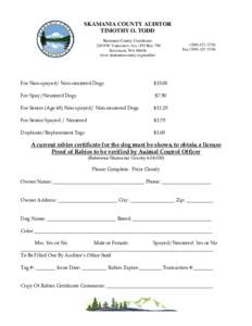 SKAMANIA COUNTY AUDITOR TIMOTHY O. TODD Skamania County Courthouse 240 NW Vancouver Ave | PO Box 790 Stevenson, WA[removed]www.skamaniacounty.org/auditor