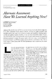 Exceptional Children Vol. 75, No. 2, pp[removed]. ©2009 Council for Exceptional Children. Alternate Assessment: Have We Learned Anything New?