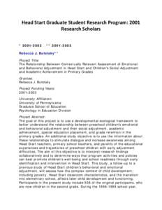 Head Start Graduate Student Research Program: 2001 Research Scholars