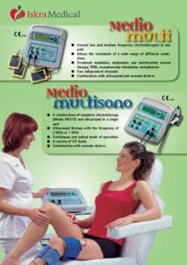 Several low and medium frequency electrotherapies in one unit 	 Allows the treatment of a wide range of different conditions Treatment modalities: diadynamic and interferential current therapy, TENS, neuromuscular stimul