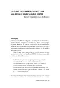 “Eu quero votar para presidente”: uma análise sobre a Campanha das Diretas Edison Ricardo Emiliano Bertoncelo