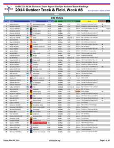 USTFCCCA NCAA Division I Event Report Used for National Team Rankings[removed]Outdoor Track & Field, Week #8 as of[removed]:42:32 AM