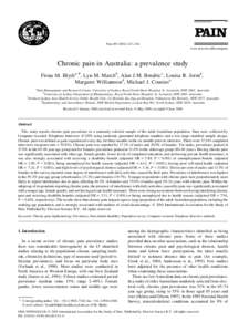 Pain[removed]±134  www.elsevier.nl/locate/pain Chronic pain in Australia: a prevalence study Fiona M. Blyth a,*, Lyn M. March b, Alan J.M. Brnabic c, Louisa R. Jorm d,