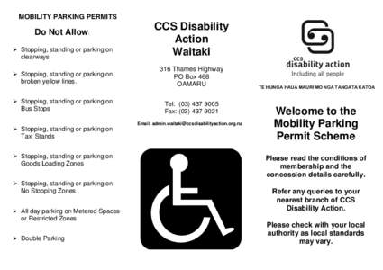 MOBILITY PARKING PERMITS   Stopping, standing or parking on clearways  CCS Disability