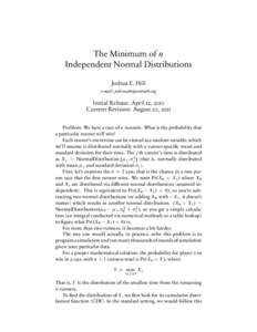 The Minimum of n Independent Normal Distributions Joshua E. Hill e-mail: [removed]  Initial Release: April , 