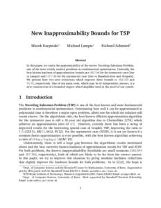 New Inapproximability Bounds for TSP Marek Karpinski∗ Michael Lampis†  Richard Schmied‡