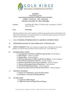 AGENDA Board Meeting of the GOLD RIDGE RESOURCE CONSERVATION DISTRICT PHONE: FAX: Thursday, November 19th, 2015, 6:00-8:00pm