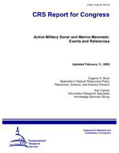 Order Code RL33133  Active Military Sonar and Marine Mammals: