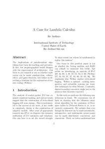 A Case for Lambda Calculus Ike Antkare International Institute of Technology United Slates of Earth 