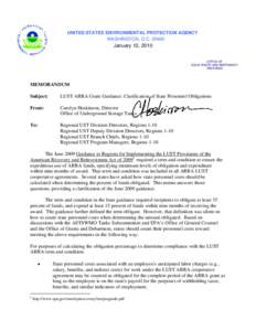 January 12, 2010 Memorandum: LUST ARRA Grant Guidance: Clarification of State Personnel Obligations