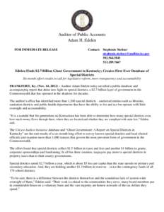 Auditor of Public Accounts Adam H. Edelen FOR IMMEDIATE RELEASE Contact: Stephenie Steitzer [removed]