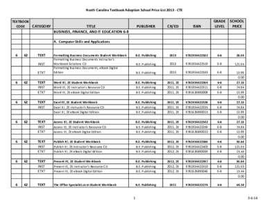 North Carolina Textbook Adoption School Price List[removed]CTE  PUBLISHER CR/ED