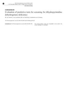 Evaluation of predictive tests for screening for dihydropyrimidine dehydrogenase deficiency