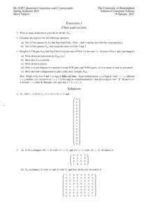 Quantum Computing and Cryptography Spring Semester 2011 Steve Vickers The University of Birmingham School of Computer Science