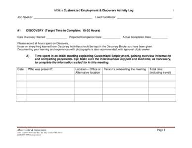 MG&A Customized Employment & Discovery Activity Log Job Seeker: ____________________________________ #1  1