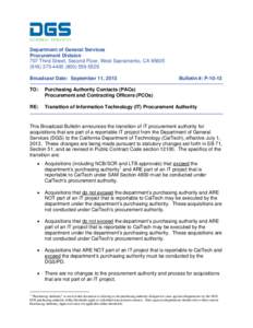 Department of General Services Procurement Division 707 Third Street, Second Floor, West Sacramento, CA[removed][removed]5529 Broadcast Date: September 11, 2013