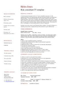 Helen Jones Risk consultant CV template AREAS OF EXPERTISE PERSONAL SUMMARY