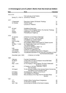 A Chronological List of Luther’s Works from the American Edition Date Work  Volume(s)