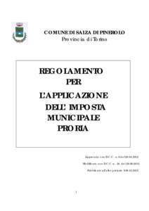 COMUNE DI SALZA DI PINEROLO Provincia di Torino REGOLAMENTO PER L’APPLICAZIONE