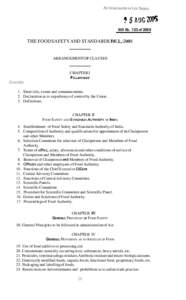 95 A U G ~ Bill No. 123 of 2005 THE FOOD SAFETY AND STANDARDS BILL;2005  ARRANGEMENT OF CLAUSES