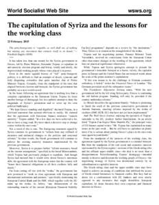 World Socialist Web Site  wsws.org The capitulation of Syriza and the lessons for the working class