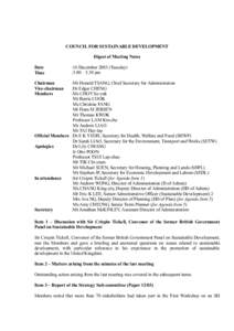 COUNCIL FOR SUSTAINABLE DEVELOPMENT Digest of Meeting Notes Date Time  :16 December[removed]Tuesday)