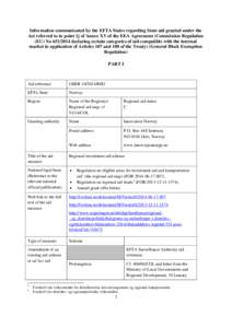 Information communicated by the EFTA States regarding State aid granted under the Act referred to in point 1j of Annex XV of the EEA Agreement (Commission Regulation (EU) No[removed]declaring certain categories of aid c