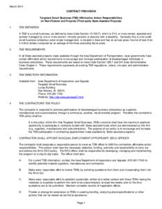 March 2014 CONTRACT PROVISION Targeted Small Business (TSB) Affirmative Action Responsibilities on Non-Federal-aid Projects (Third-party State-Assisted Projects) 1.