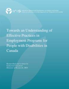 Towards an Understanding of Effective Practices in Employment Programs for People with Disabilities in Canada