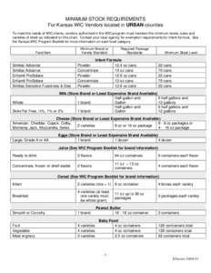 MINIMUM STOCK REQUIREMENTS For Kansas WIC Vendors located in URBAN counties To meet the needs of WIC clients, vendors authorized in the WIC program must maintain the minimum levels, sizes and varieties of stock as indica